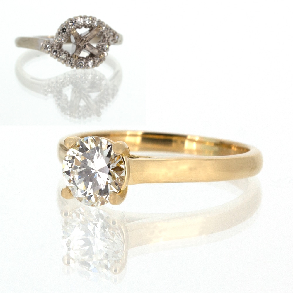 A custom gold ring with a diamond in the center.